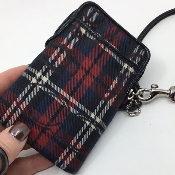 Coach Poppy Tartan Plaid Wristlet with nickel hardware patent leather black trim - Picture 11 of 17